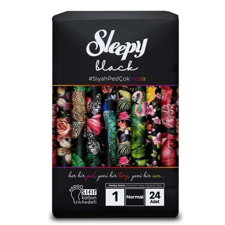 Sleepy Black Normal Sanitary Pads for Dark Underwear 24 Count