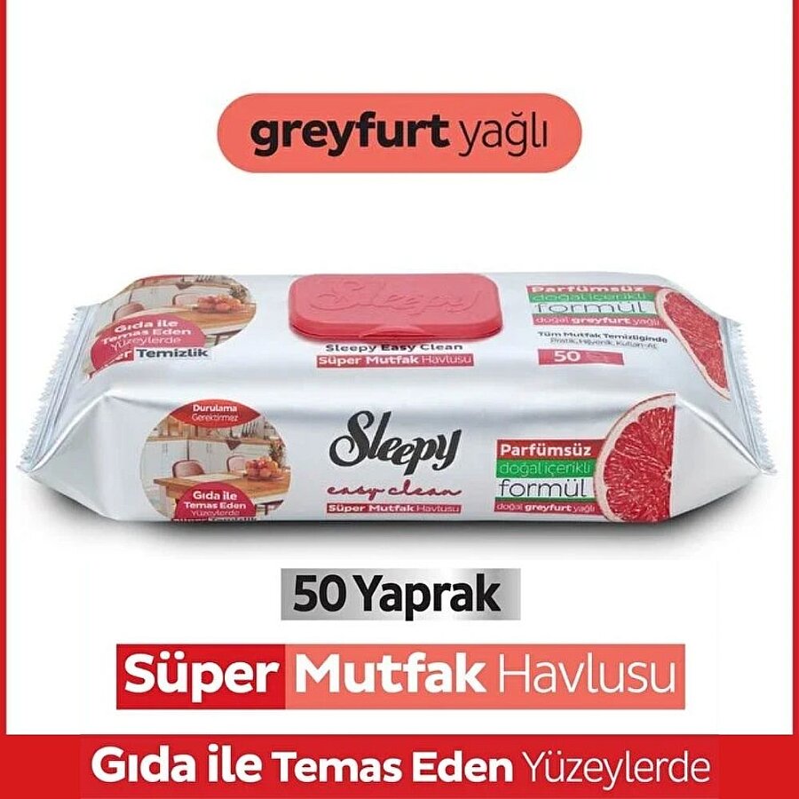 Sleepy Easy Clean Kitchen Towel Wipes Grapefruit 50 Sheets