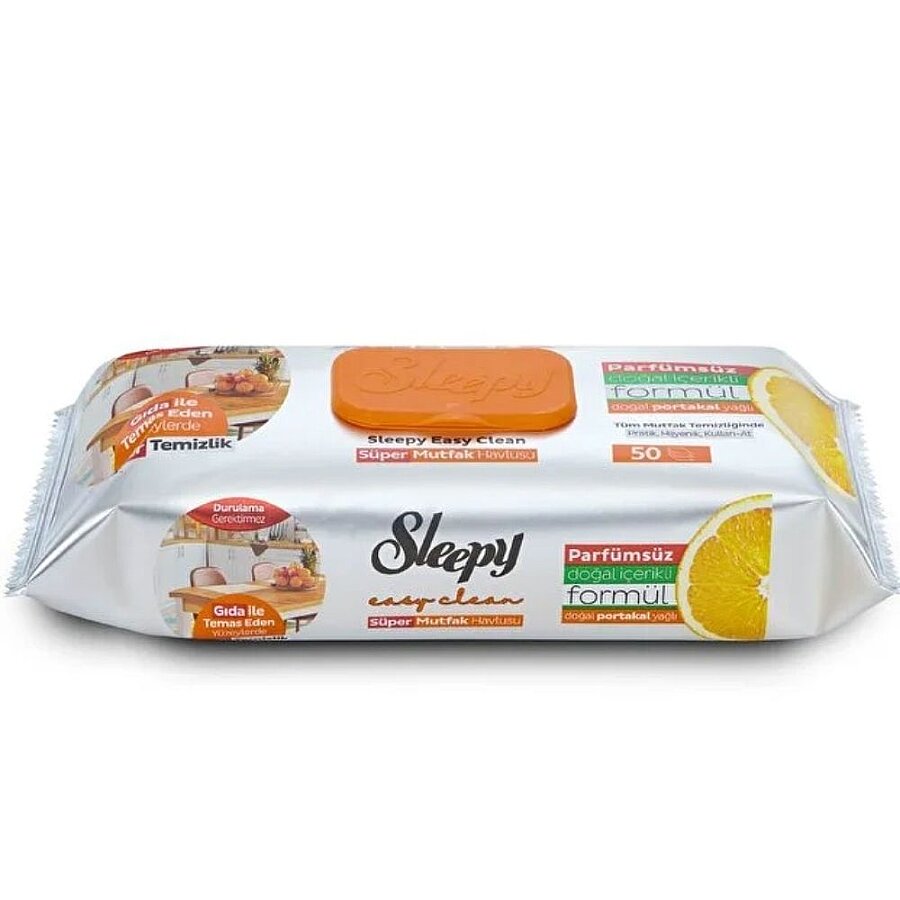 Sleepy Easy Clean Super Surface Kitchen Towel Wipes Orange Oil 50 Sheets