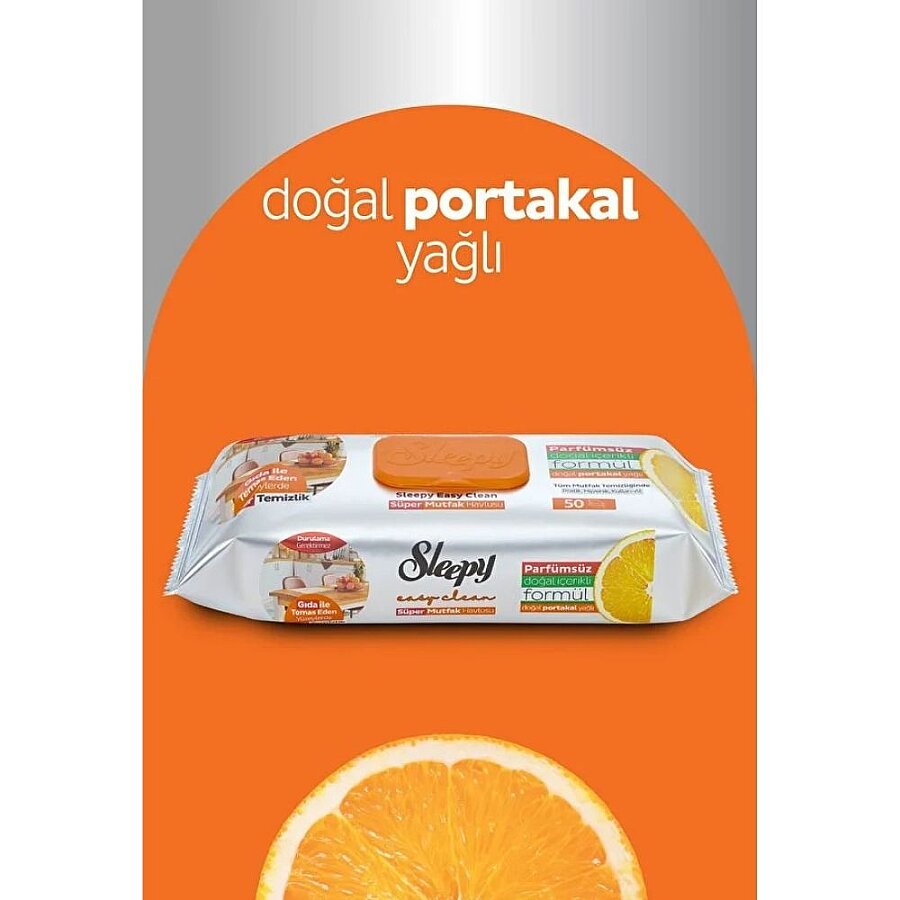 Sleepy Easy Clean Super Surface Kitchen Towel Wipes Orange Oil 50 Sheets