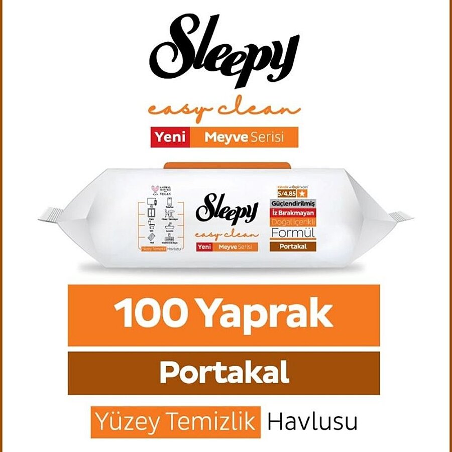 Sleepy Fruit Series Surface Cleaning Wipes Orange 100 Sheets