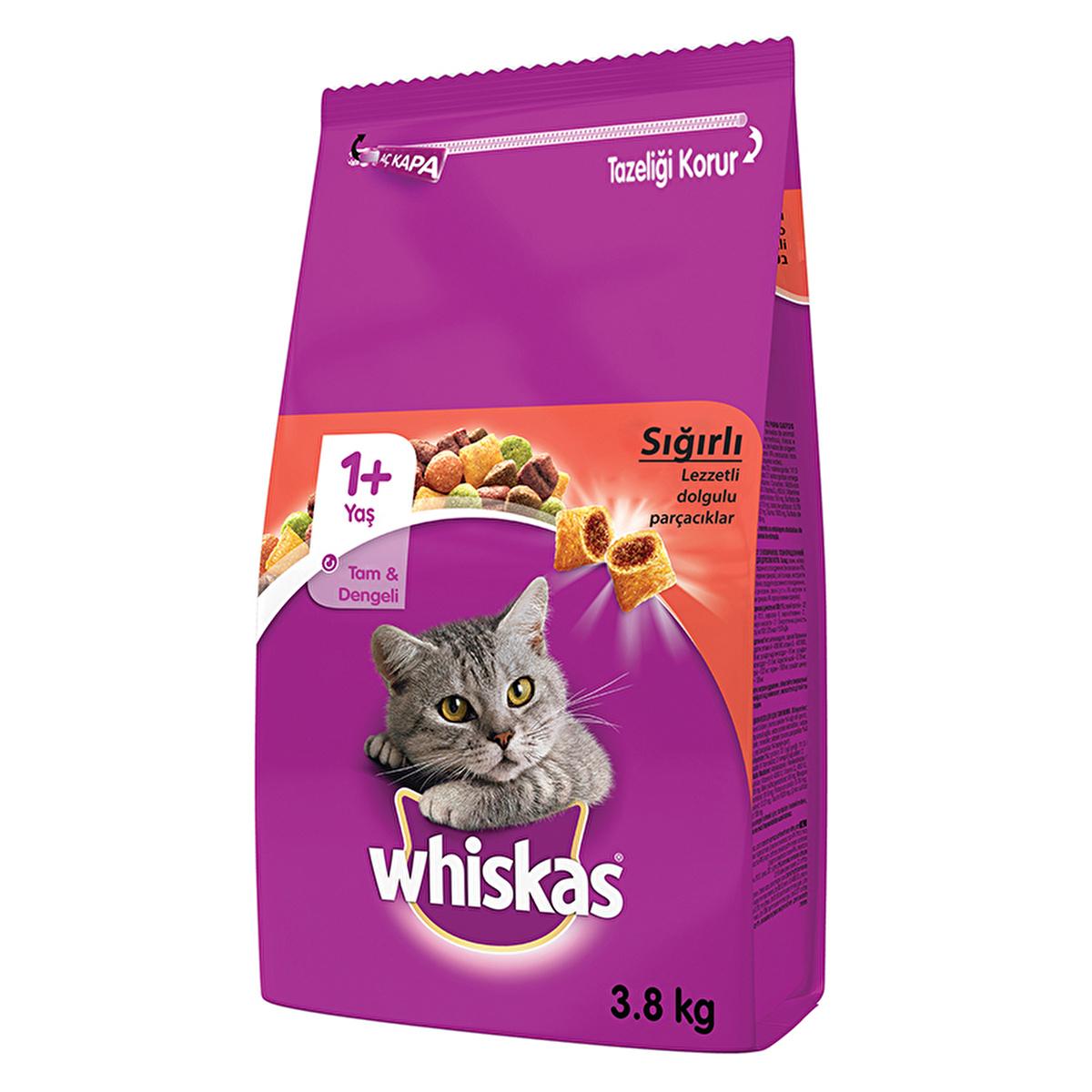 Whiskas Beef Flavor Cat Dry Food for Adult Cats - 3.8 kg, Nutritionally Balanced, Dental Care, Healthy Coat Whiskas Adult Cat Dry Food - Balanced Nutrition cat dry food, adult cat food, Whiskas cat food, beef flavor cat food, nutritionally balanced cat food, dental care cat food, healthy cat food, cat nutrition, pet food, feline health