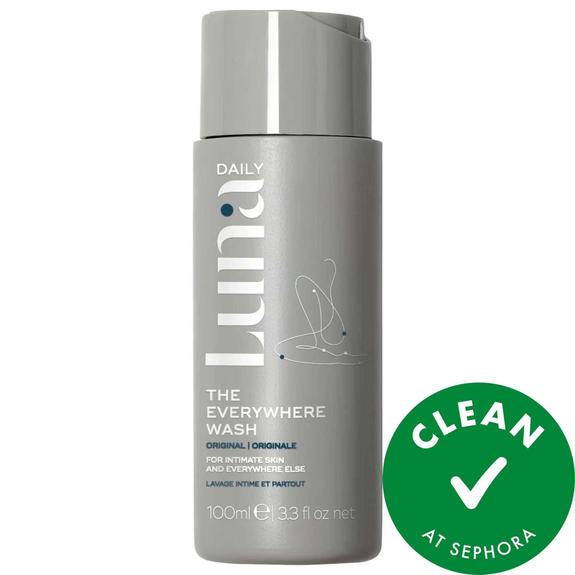 Luna Daily The Mini Everywhere Wash: pH Balancing, Prebiotic Body Wash for Sensitive, Intimate Skin - Vegan & Cruelty-Free Luna Daily pH Balancing Body Wash - For Sensitive & Intimate Skin pH balancing body wash, Microbiome body wash, Intimate area wash, Sensitive skin body wash, Prebiotic body wash, Vegan body wash, Cruelty-free body wash, sulfate-free body wash, travel size body wash, jasmine and ylang ylang body wash, pH-balanced, Prebiotic Lactic Acid, Inulin, Vitamins C, Vitamins E, Vitamins F, Thermal