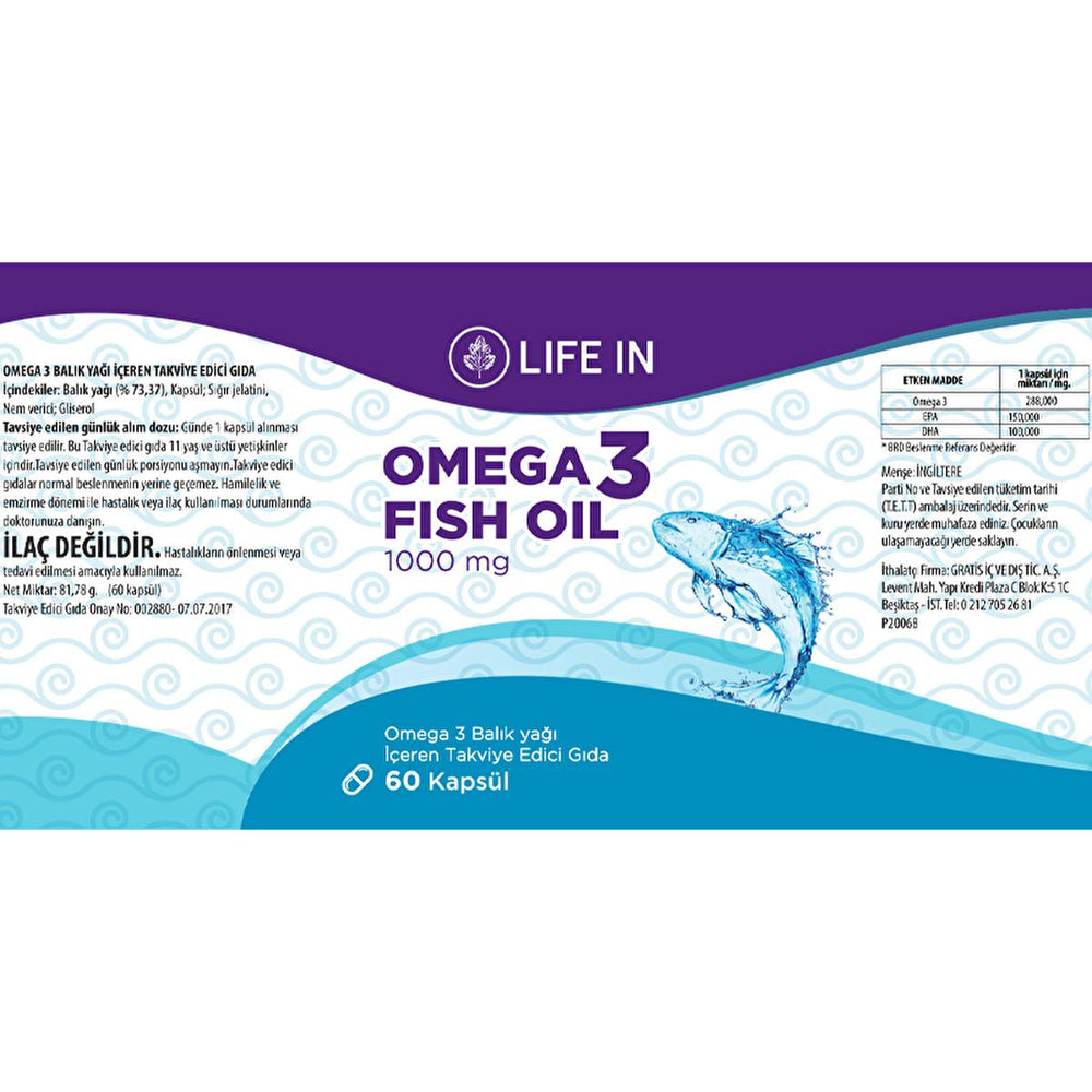 Life In Omega Omega 3 Fish Oil Capsules for Adults - Dietary Supplement for Heart Health Support - Vitamin & Supplement