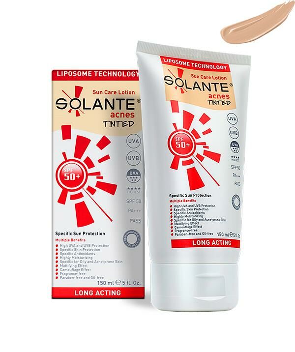 Solante Acnes Tinted Sun Care Lotion SPF50+ 150ml - Face Sun Products