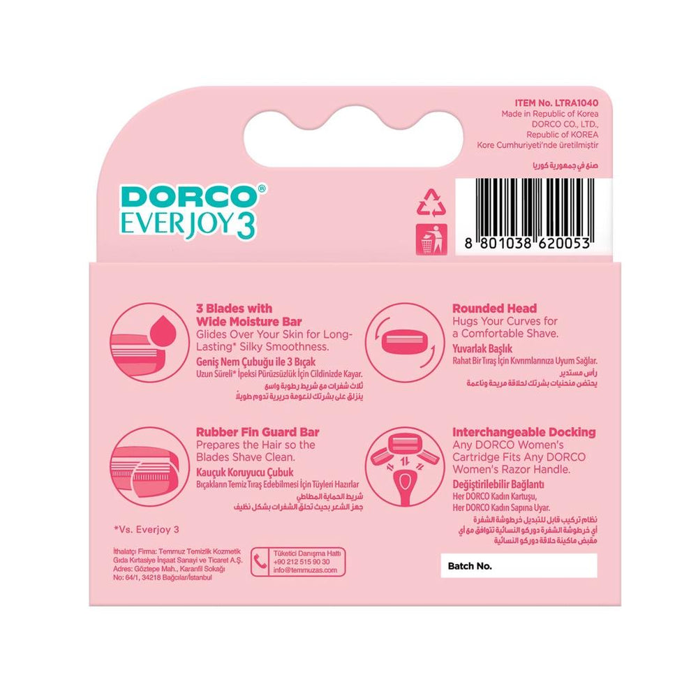 Dorco Everjoy3 Triple Blade Replacement Cartridges 4 Count