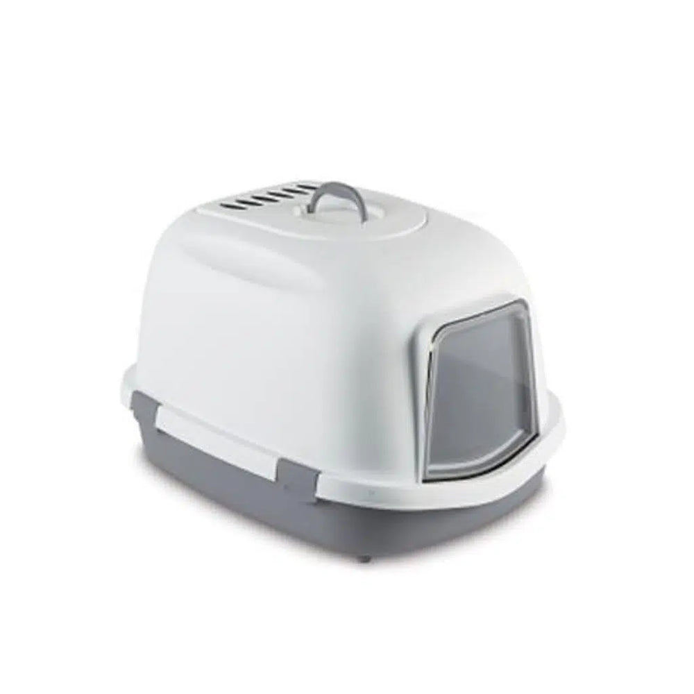 Stefanplast Queen Jumbo Hooded Cat Litter Box Grey & White