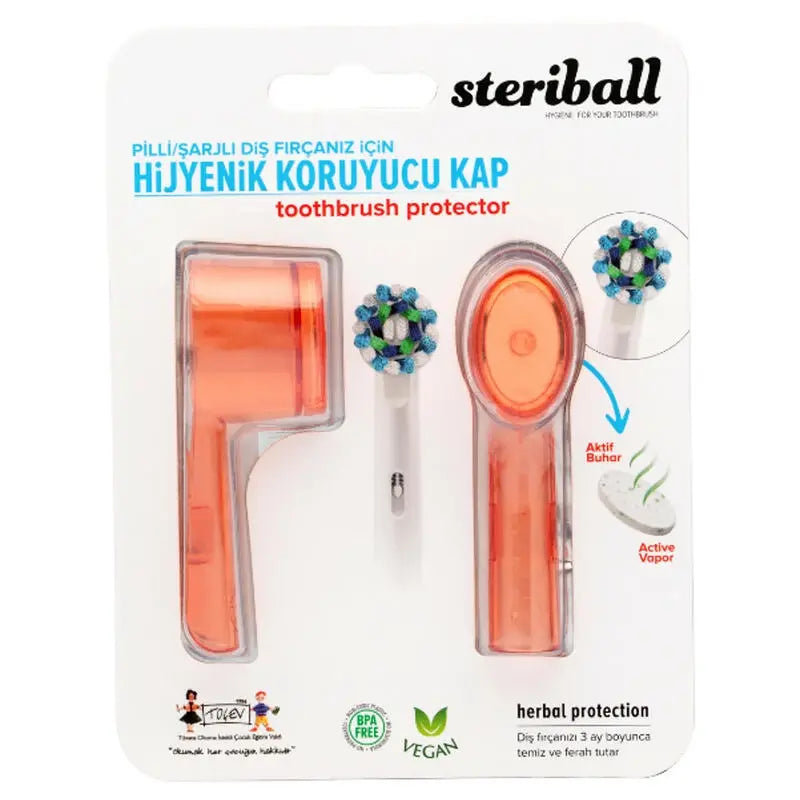 Steriball Electric Toothbrush Protective Caps Orange 2-Pack