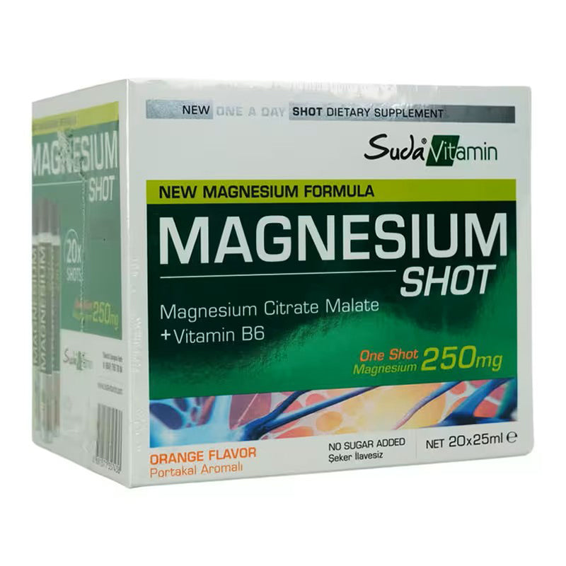 Suda Vitamin Magnesium Shot Orange Flavor Supplement 20 x 25ml