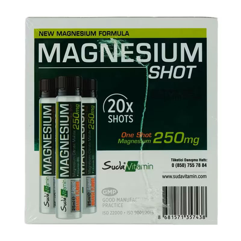 Suda Vitamin Magnesium Shot Orange Flavor Supplement 20 x 25ml