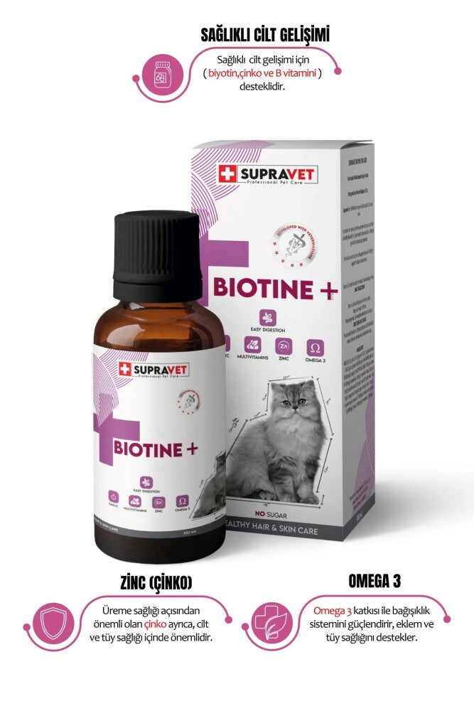 Supravet Plus+B Biotin & Zinc Cat Skin and Coat Drops 100 ml