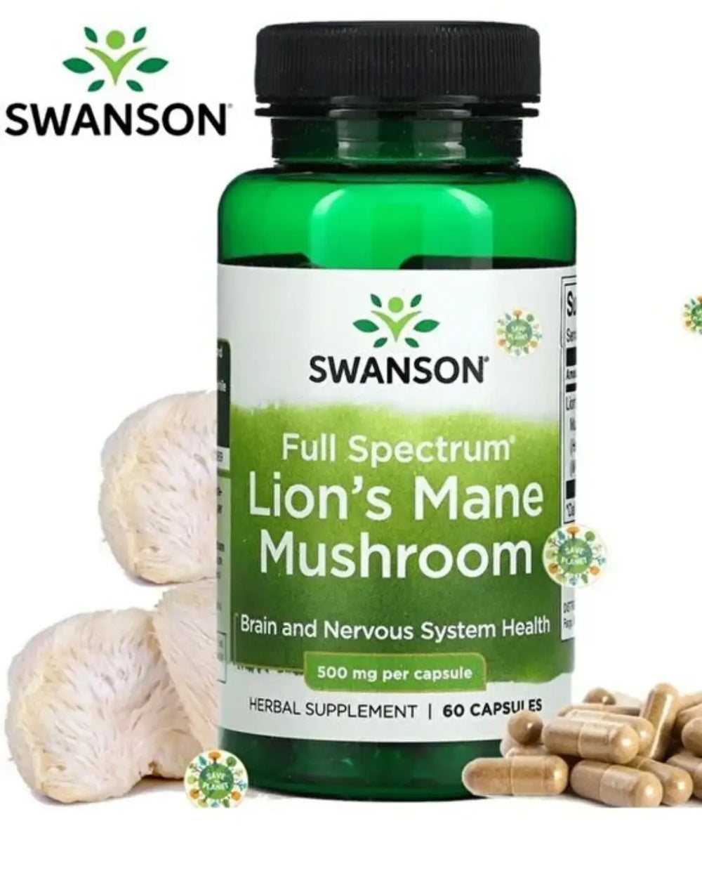 Swanson Full Spectrum Lion's Mane Mushroom 500mg 60 Capsules