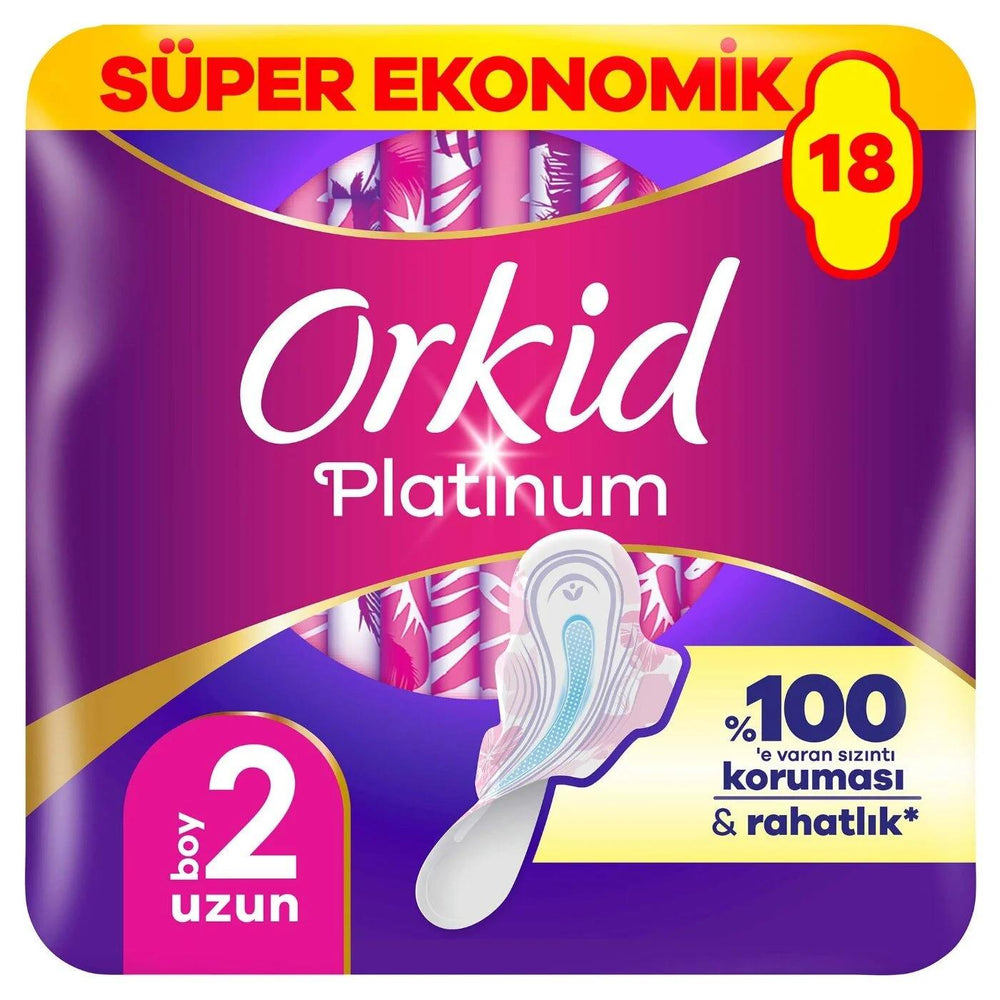 Orkid Platinum Long Sanitary Pads with Wings 18 Count