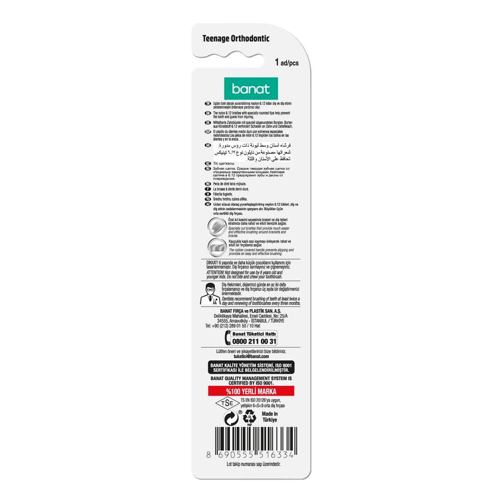Banat Teenage Orthodontic Toothbrush Medium Bristles