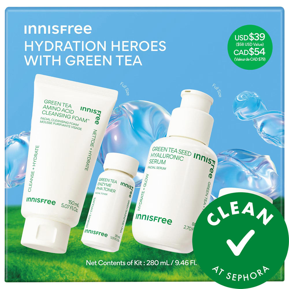 Green Tea Hydration Heroes: Hyaluronic Acid Skincare Set | Vegan, Cruelty-Free | Cleanses, Hydrates, Repairs Skin Barrier Green Tea Skincare Set: Hydrate & Repair | Vegan & Cruelty-Free green tea skincare, hyaluronic acid serum, vegan skincare set, cruelty-free skincare, hydrating toner, skin barrier repair, dry skin skincare routine, Clean at Sephora, green tea hyaluronic acid cleanser, green tea barrier complex cream, skincare set, hydration, moisturizing, exfoliation, cleanser, serum, toner, cream, parab