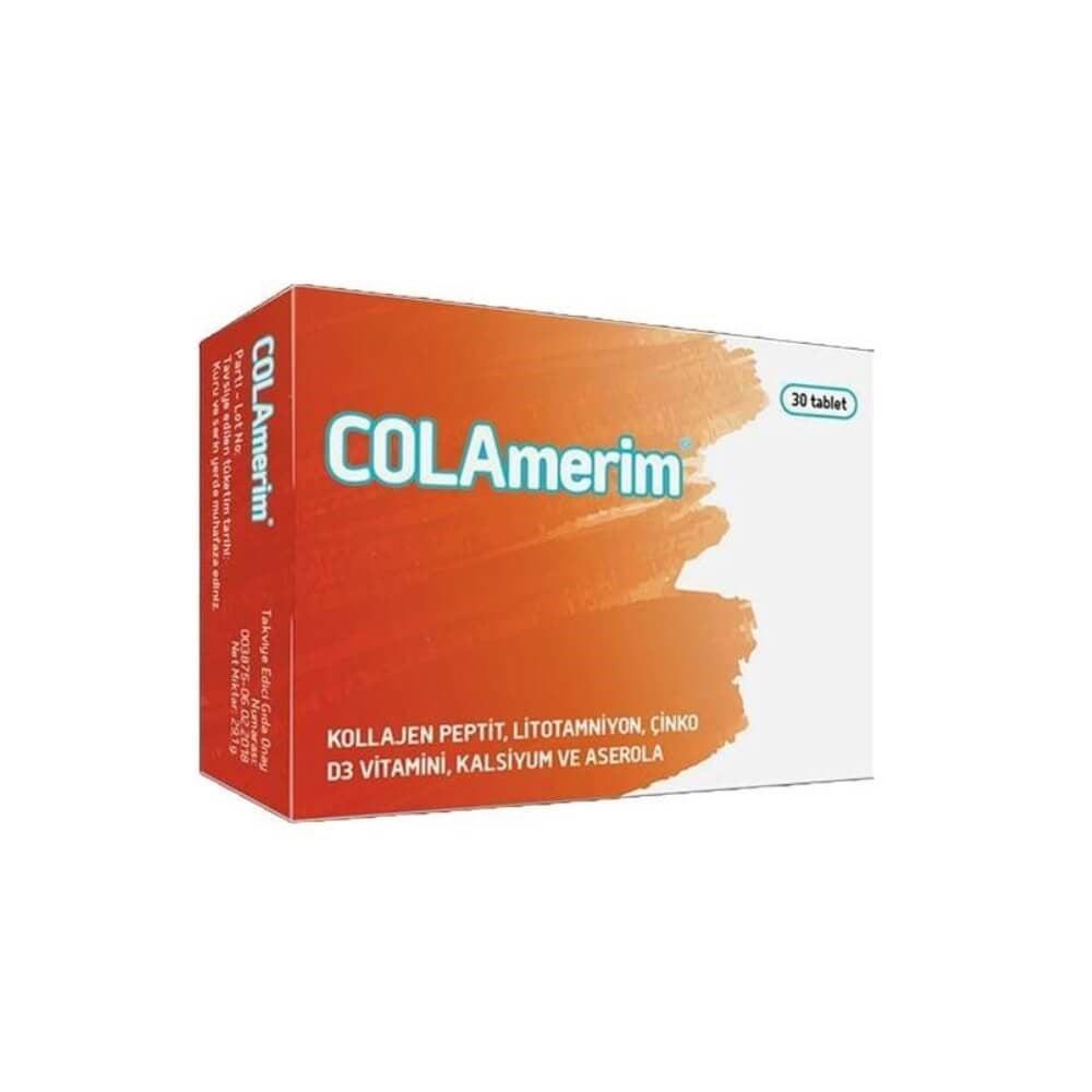 COLAmerim Collagen Supplement for Skin, Joint, and Bone Health - 30 Tablets COLAmerim Collagen Supplement for Skin & Joint Health collagen supplement, joint health support, bone density support, vitamin D supplement, zinc supplement, skin health improvement, dietary supplement, skin elasticity, hydration, joint pain relief, bone health, immune system support, antioxidant, beauty supplement, health supplement