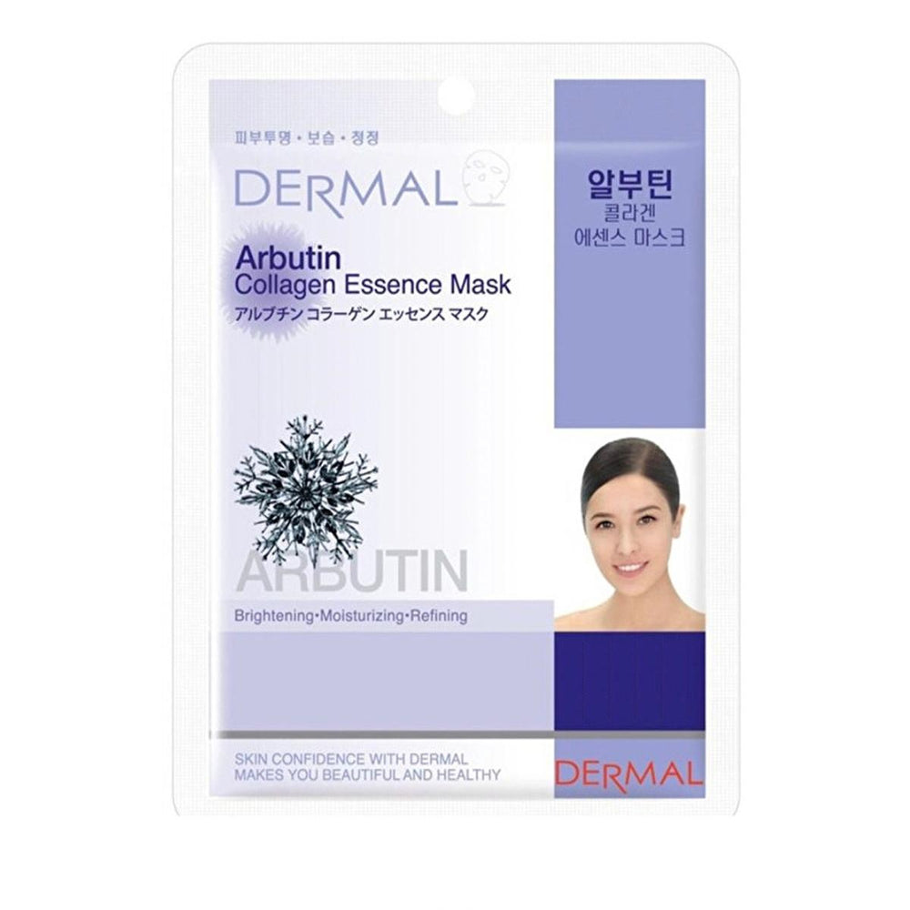 Dermal - Arbutin Collagen Face Mask for Brightening & Nourishment - 100% Cotton, Vitamin E, Easy Application - Face Mask
