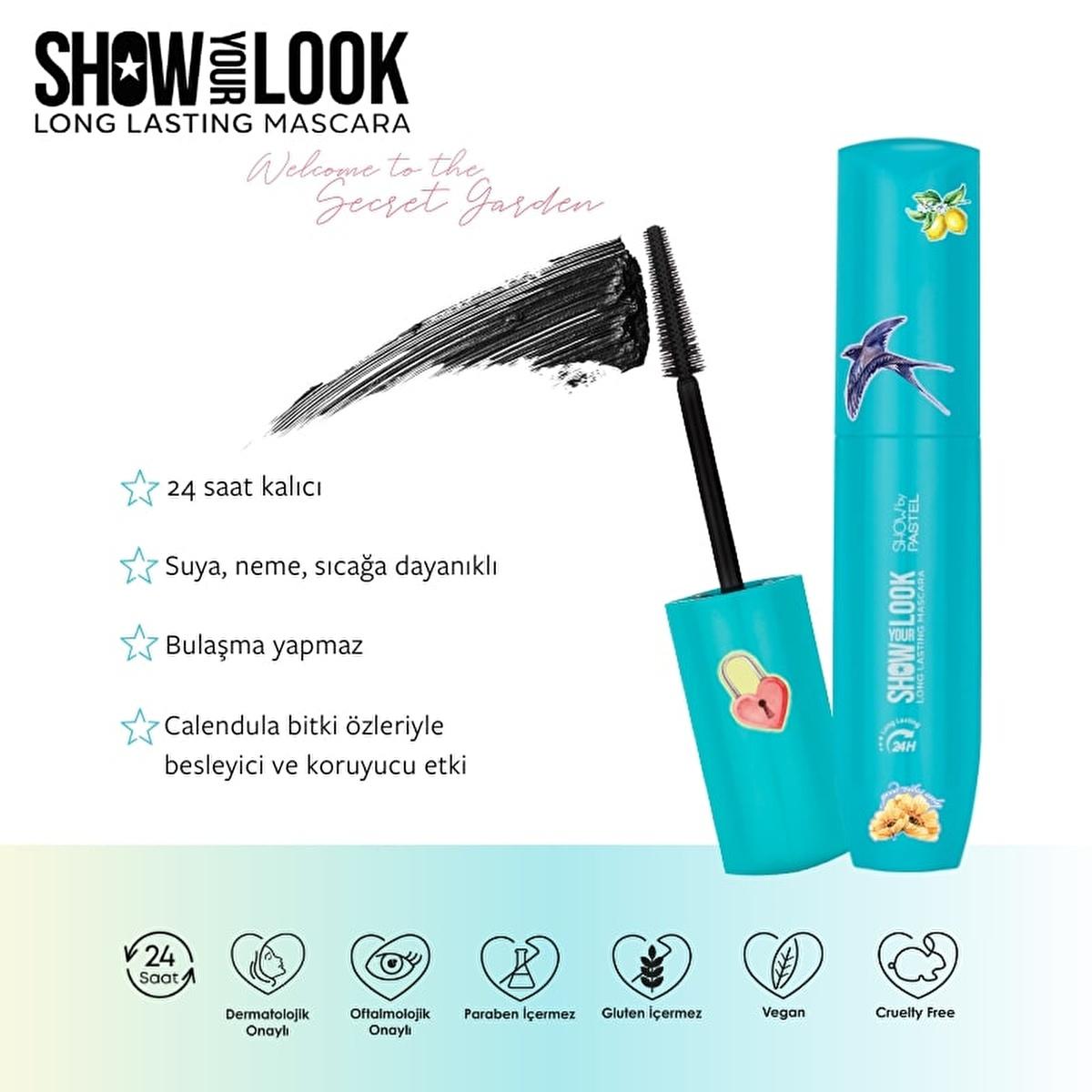 Show by Pastel 24H Long Lasting Volume Mascara - Waterproof, Cruelty-Free & Vegan - Secret Garden Show by Pastel 24H Long Lasting Volume Mascara - Waterproof & Vegan long lasting mascara, volume mascara, water-resistant mascara, cruelty-free cosmetics, vegan beauty products, Secret Garden collection, Show by Pastel, 24H volume, silicone brush mascara, nourishing lash care, ethical beauty products, sensitive eye makeup, all-day wear mascara, volumizing mascara, lengthening mascara