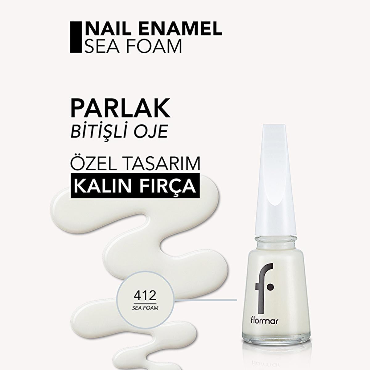 Flormar Nail Enamel - Long-Lasting, Nourishing Nail Polish with Magnesium & Calcium - 412 Sea Foam Flormar Nail Enamel - Long-Lasting & Nourishing nail enamel, nail polish, Flormar, long-lasting nail color, nourishing nail polish, intense pigment nail polish, nail care, beauty products, cosmetics, nail health