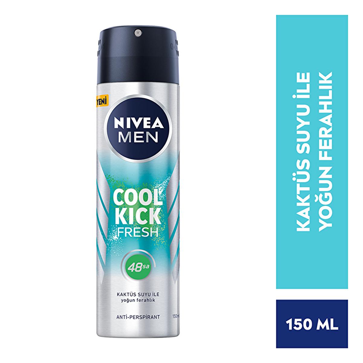 nivea men cool kick fresh deodorant spray bottle, nivea men deodorant spray in white and blue packaging Nivea Men Cool Kick Fresh Deodorant Spray - 48-Hour Protection for Men | 5.07 fl. oz. Nivea Men Cool Kick Fresh Deodorant Spray 150ml nivea, men-deodorant, cool-kick, fresh-deodorant, 48-hour-protection, anti-perspirant, skin-care, alcohol-free, cactus-water, ai-generated