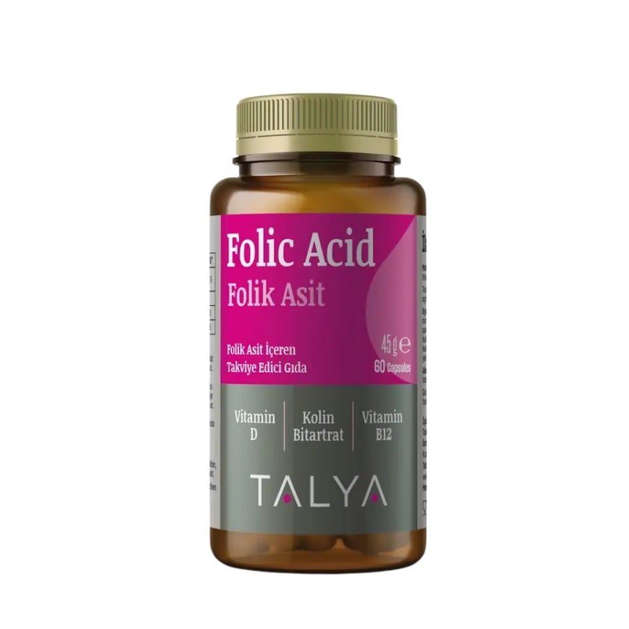 Talya Folic Acid with Vitamin D & B12 Supplement 60 Capsules