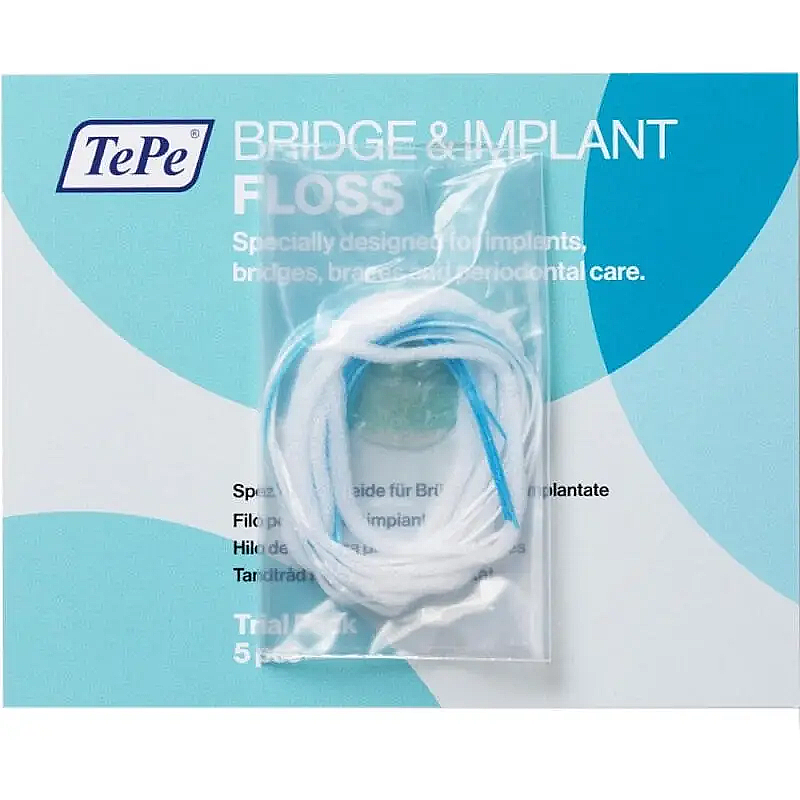Tepe Bridge & Implant Floss 5-Pack for Cleaning Bridges and Implants