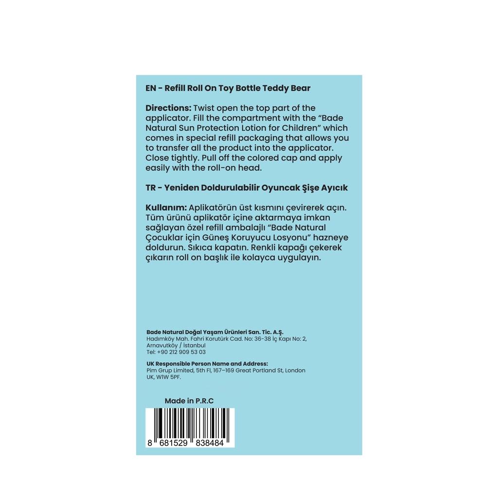 Bade Natural Refillable Roll-On Sunscreen Applicator Bear 110ml