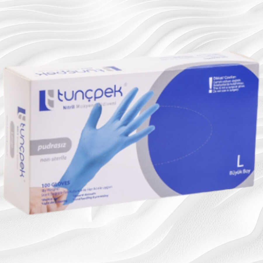 Tuncpek Powder-Free Blue Nitrile Gloves Large 100 Count