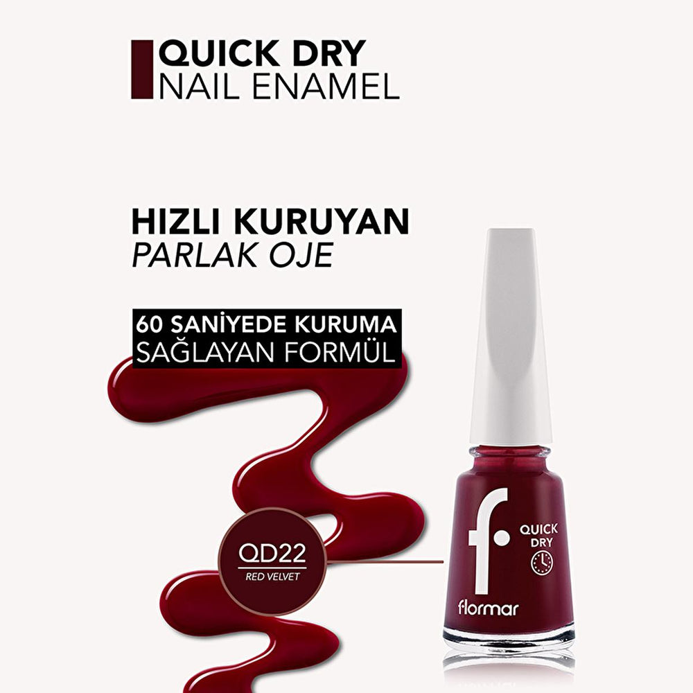 Flormar Quick Dry Nail Polish - Intense Pigmentation for Women | 022 Velvet - Nail Polish