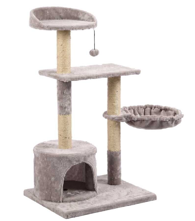 Tommy Multi-Level Luxury Grey Cat Scratching Tree House 116cm