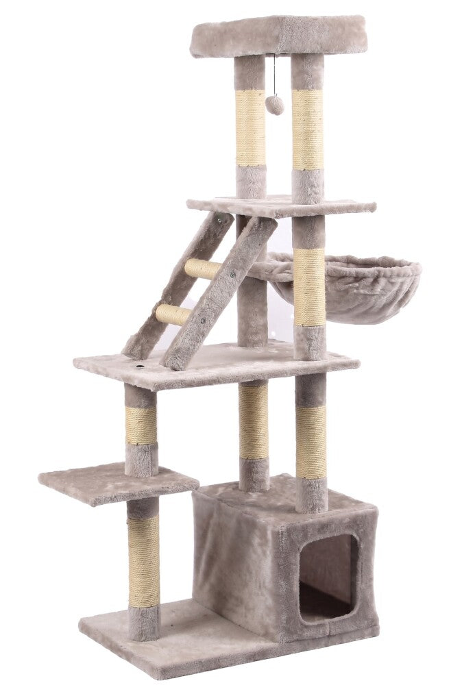 Tommy Multi-Level Luxury Grey Cat Tree House with Sisal Posts 148cm