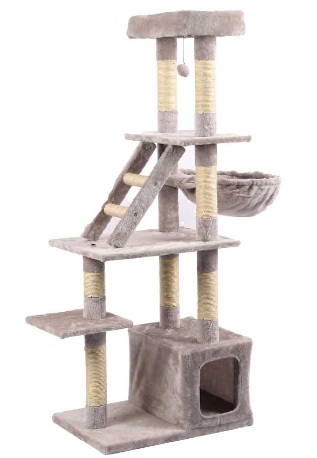 Tommy Multi-Level Luxury Grey Cat Tree House with Sisal Posts 148cm