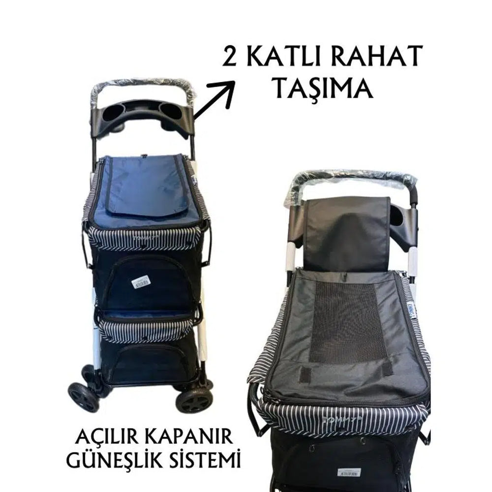 Tommy Double Decker Pet Stroller for Two Animals 85x51x100cm Navy