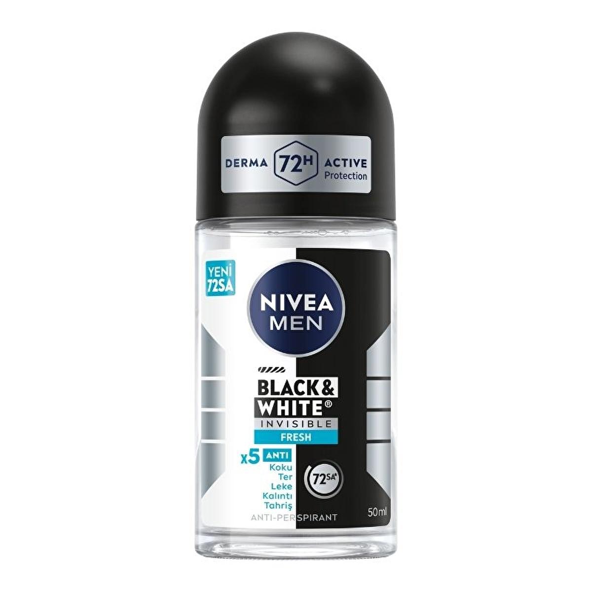 Nivea Men Black & White Invisible Fresh Deodorant Roll-On - Long Lasting Anti-Perspirant Protection for Men, 72 Hours Sweat & Odor Control, Anti-Stain, Dermatologically Tested Nivea Men Deodorant Roll-On - 72hr Anti-Perspirant Protection Nivea Men Deodorant, Black & White Invisible Fresh Deodorant, Long-lasting anti-perspirant for men, Deodorant for sensitive skin, Anti-stain deodorant, Men's grooming, Personal care, Roll-On Deodorant, 72-hour protection, Derma Active Protection, X5 Anti Formula, Ethanol-fr
