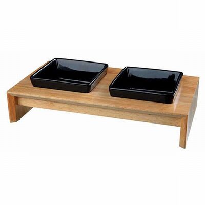Trixie Double Ceramic Pet Bowl Set with Wooden Stand 2x0.2L