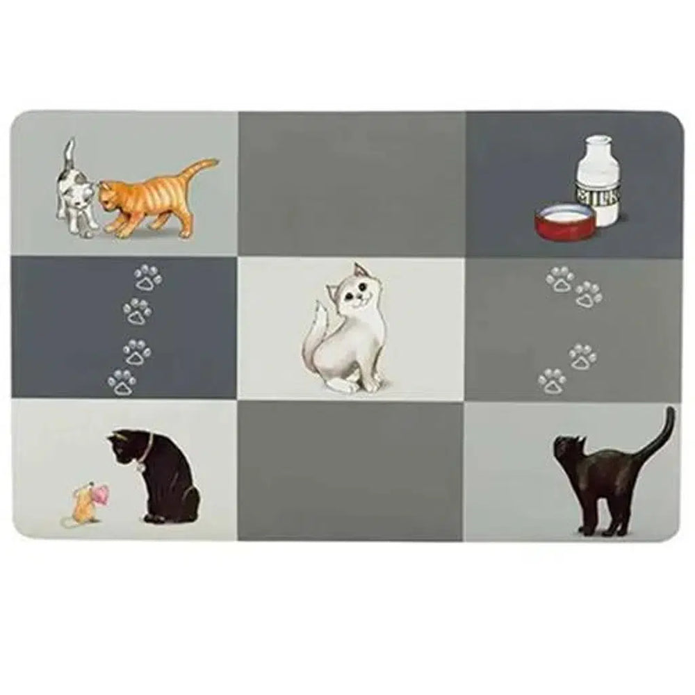 Trixie Cat Shaped Pet Food and Water Bowl Mat Grey 44x28cm