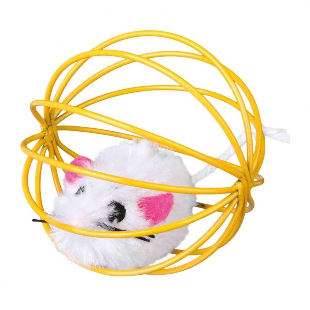 Trixie Plush Mouse in Ball Cage Interactive Cat Toy 6 cm