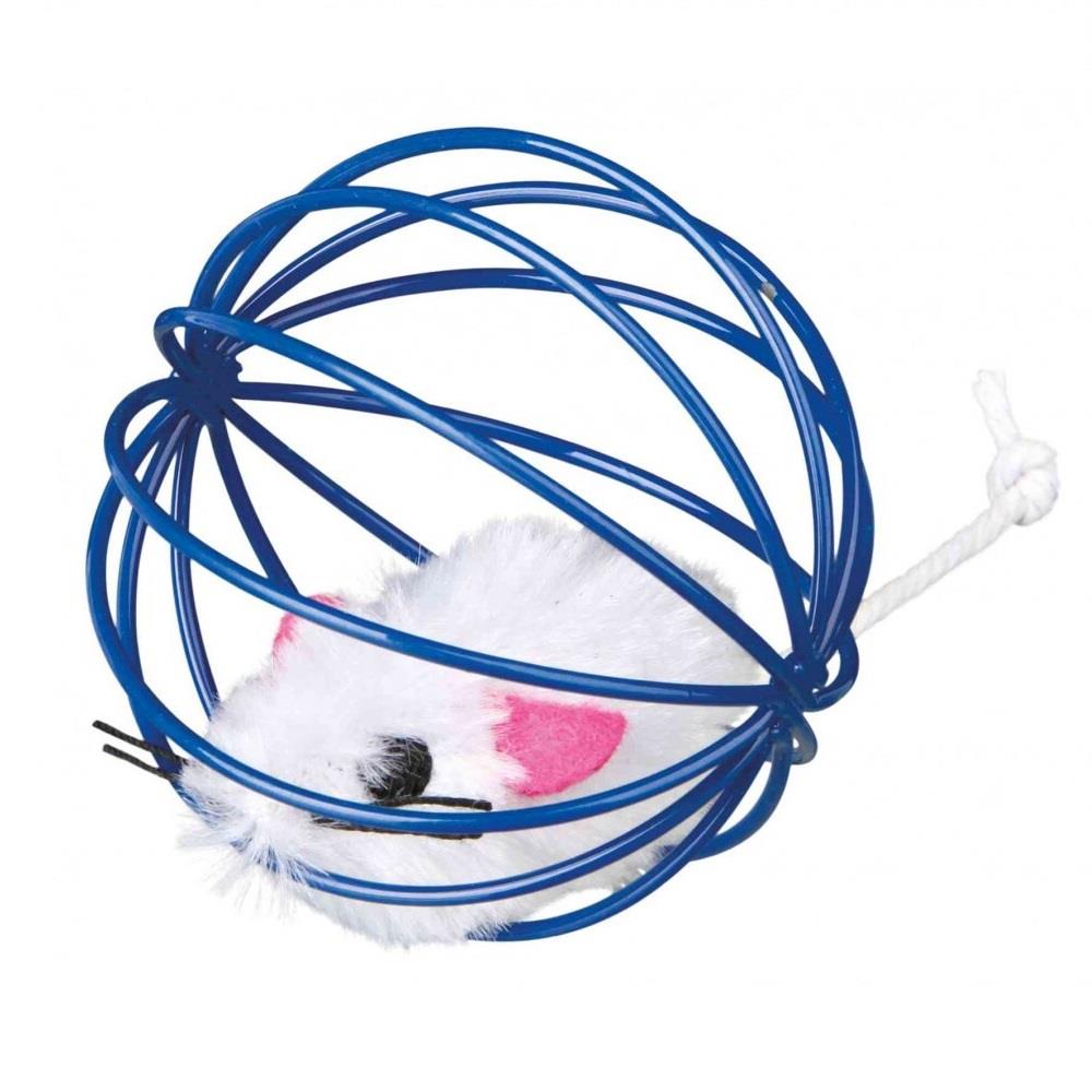Trixie Plush Mouse in Ball Cage Interactive Cat Toy 6 cm