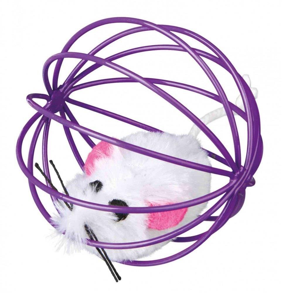 Trixie Plush Mouse in Ball Cage Interactive Cat Toy 6 cm