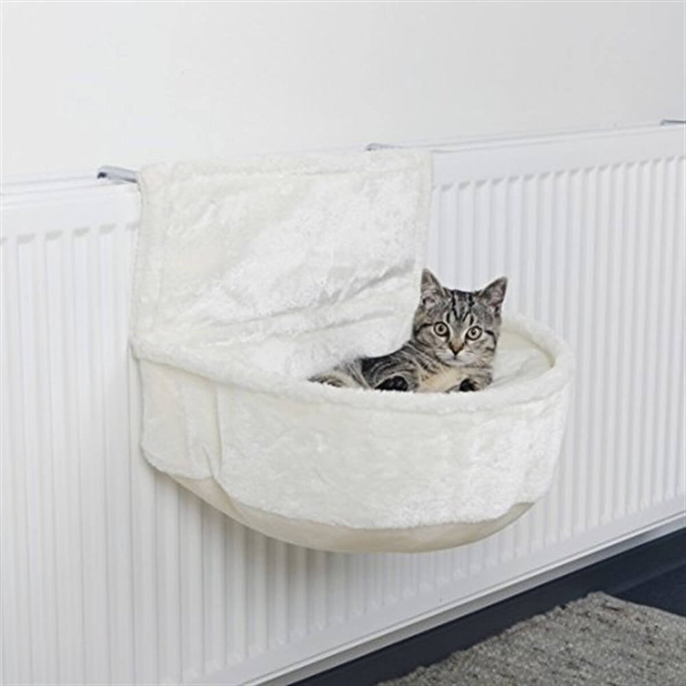 Trixie Plush Radiator Cat Bed for Warmth and Comfort White