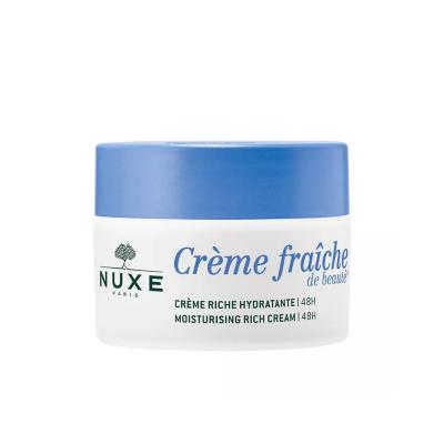 nuxe creme fraiche rich cream 50 ml front view, nuxe creme fraiche rich cream texture on hand, nuxe creme fraiche rich cream 50 ml ingredients list Nuxe Creme Fraiche Moisturising Rich Cream - Intense Hydration | 50 ml Nuxe Moisturising Rich Cream for Dry Skin | 50 ml nuxe, moisturising-cream, dry-skin, skincare-essentials, hydrating-cream, luxury-skincare, ai-generated, nutrient-rich, soothing-cream, face-cream