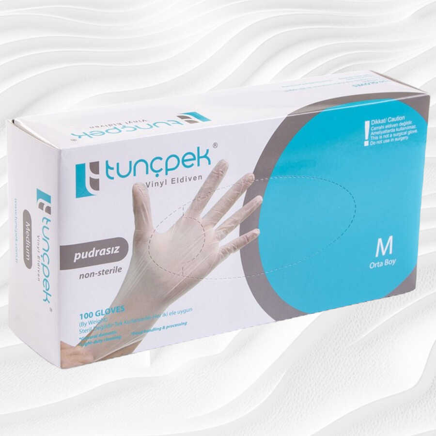 Tuncpek Powder-Free Vinyl Gloves for Sensitive Skin Size M