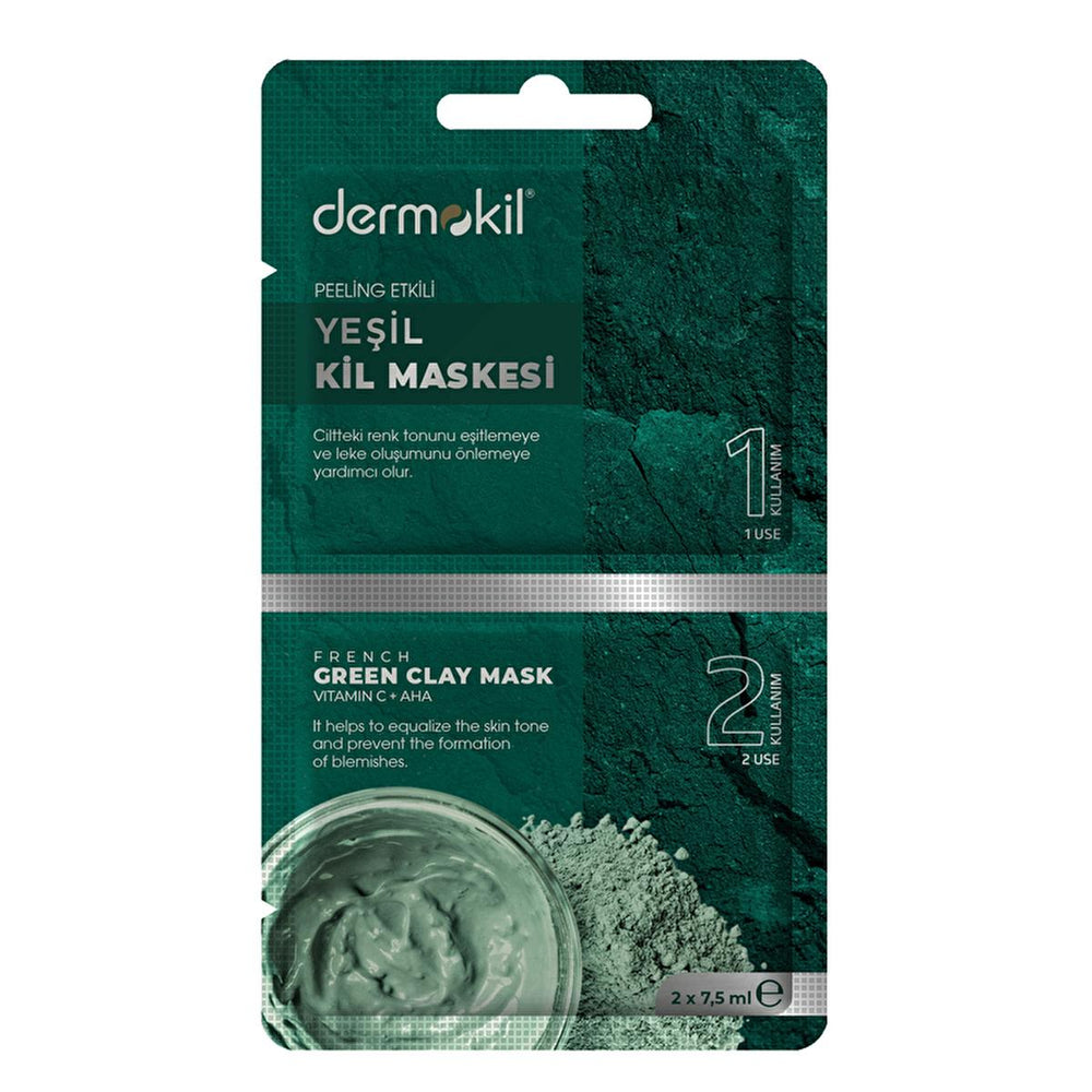 Dermokil Green Clay Mask - Peeling Effect for Beautiful Skin | 2 x 7.5 ml - Face Mask