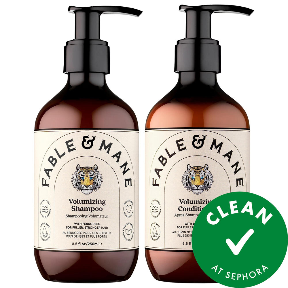 Fable & Mane Volumizing Shampoo and Conditioner Set: Fuller Hair, Healthy Growth, Cruelty-Free & Color Safe Fable & Mane Volumizing Shampoo: Thicker Fuller Hair Volumizing shampoo, Volumizing conditioner, Thinning hair shampoo, Fine hair volumizer, Cruelty-free shampoo and conditioner, Ayurvedic hair products, Shampoo for hair growth, Black seed hair treatment, Fenugreek shampoo, Color safe volumizing shampoo, hair volume, fine hair, thinning hair, hair growth, Ayurvedic, cruelty-free, color safe, shampoo, 
