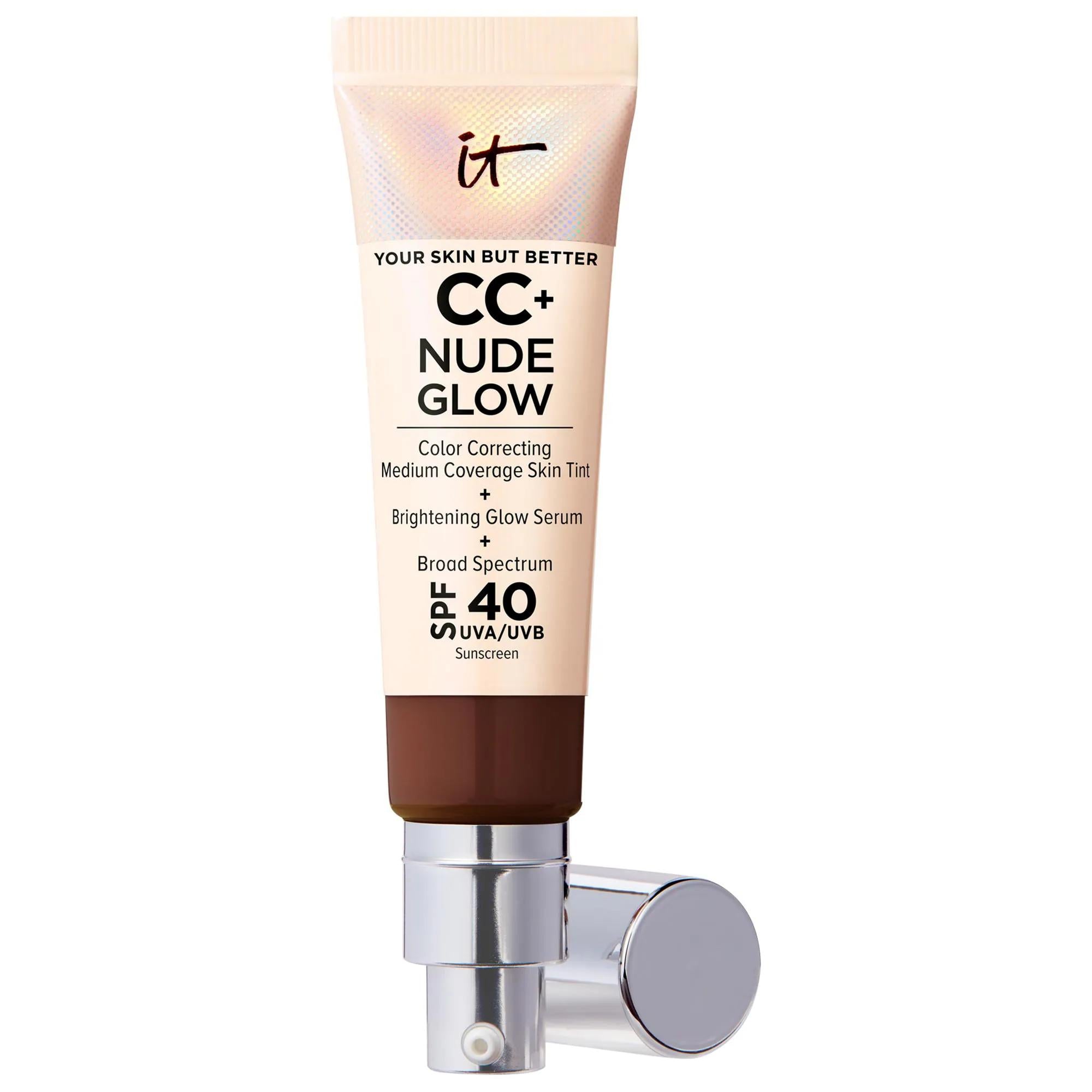 CC+ Nude Glow Lightweight Foundation + Glow Serum with SPF 40 and Niacinamide - Color-Correcting, Brightening, and Hydrating Liquid Foundation CC+ Nude Glow Foundation - SPF 40, Brightening & Hydrating color-correcting foundation, glow serum, SPF 40 foundation, niacinamide skincare, liquid foundation, medium coverage foundation, brightening foundation, hydrating foundation, clean beauty foundation, skincare-infused makeup, radiant finish, natural-looking coverage, long-lasting hydration, healthy-looking ski
