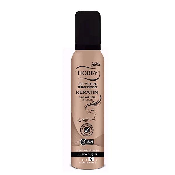 Hobby Keratin Hair Styling Mousse - Strong Hold, Nourishing, 5.07 fl oz Hobby Keratin Hair Mousse - 48hr Strong Hold Keratin hair styling product, Strong hold hair mousse, Hair care with keratin, Styling product for long-lasting hold, Nourishing hair mousse, Hair styling products, Keratin hair care, Long-lasting hair hold, Hair protection from wind and humidity, Lightweight hair mousse, Hair strengthening products