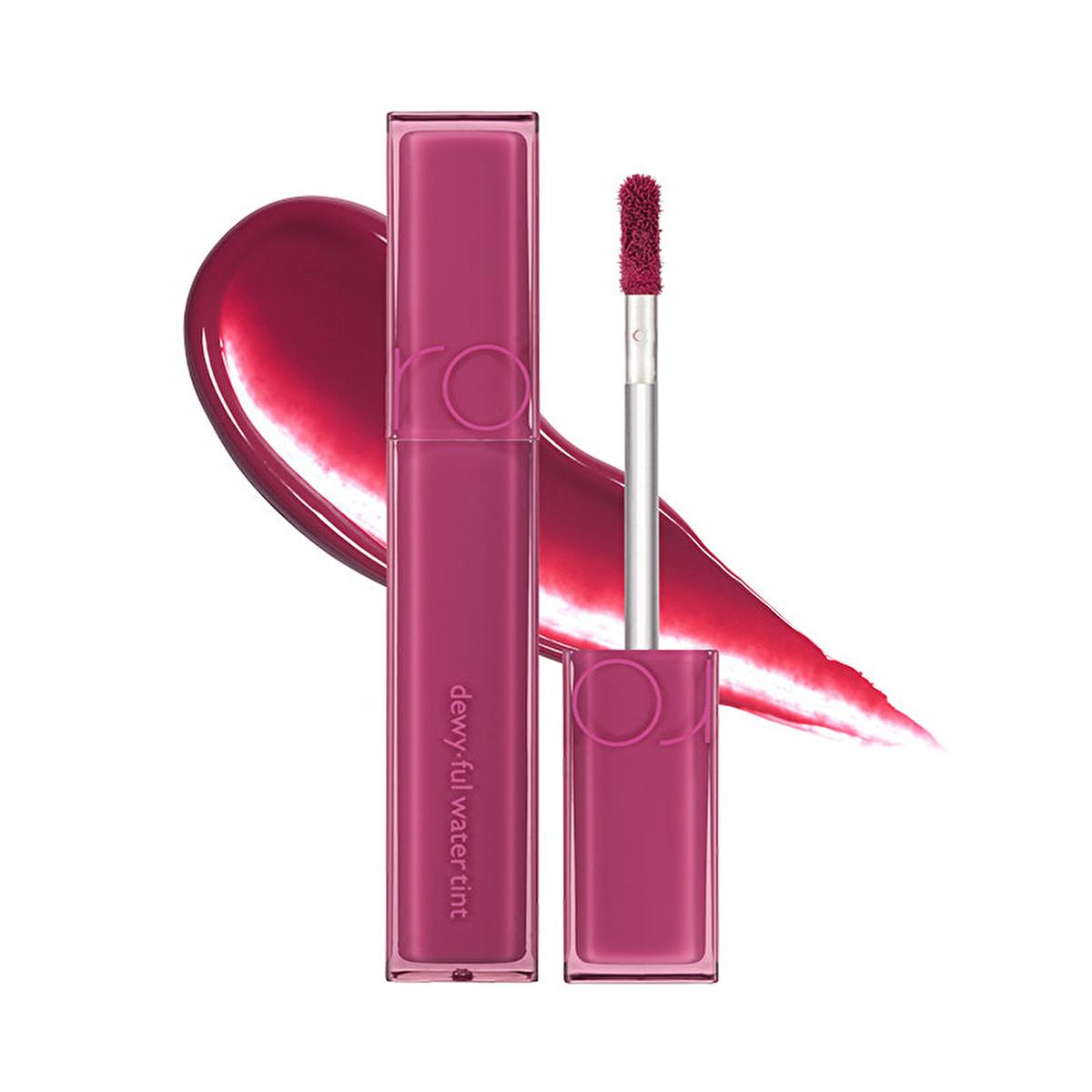 rom&nd dewy ful water tint berry divine lip gloss, water tint packaging, swatch of rom&nd dewy ful water tint, model wearing rom&nd dewy lip tint rom&nd Dewy Ful Water Tint - Berry Divine Lip Gloss for Women & Teens rom&nd Dewy Ful Water Tint - Berry Divine Lip Gloss romand, dewy-ful-water-tint, lip-gloss, berry-divine, makeup, women, teenagers, cosmetics, hydrating-lip-product, ai-generated