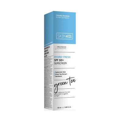Skin401 SPF50+ Hydra-Fresh Sunscreen: Vegan, Cruelty-Free Sun Protection with Green Tea, Aloe & Hyaluronic Acid for All Skin Types - 50ml Skin401 SPF50+ Vegan Sunscreen - Hydrating & Cruelty-Free SPF50+ Sunscreen, Hydrating Sunscreen, Vegan Sunscreen, Green Tea Sunscreen, Sun protection for all skin types, Cruelty-free sunscreen, Moisturizing sunscreen, Facial Sunscreen, Aloe Vera Sunscreen, Hyaluronic Acid Sunscreen, Sunscreen, SPF 50+, Hydra-Fresh, Green Tea Extract, Aloe Vera, Hyaluronic Acid, Panthenol,