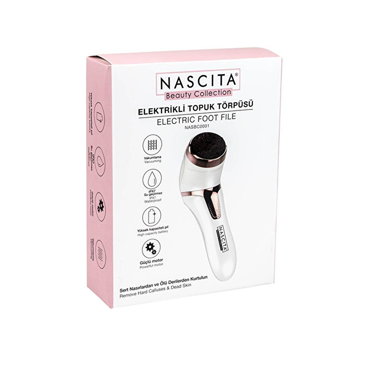 Nascita Electric Foot File - Cordless Portable Foot Care for Smooth Heels & Callus Removal Nascita Electric Foot File - Smooth Feet at Home electric foot file, portable foot care, cordless foot grinder, rechargeable foot care device, quartz crystal foot file, foot care, callus removal, smooth heels, travel foot care, home foot care, ergonomic handle, dual speed, USB rechargeable