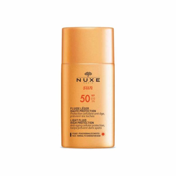 nuxe sun light fluid spf50 front view, nuxe sun light fluid spf50 application, nuxe sun light fluid spf50 texture Nuxe Sun Light Fluid SPF50 - Lightweight Sunscreen | 50ml Nuxe Sun Light Fluid SPF50 - Lightweight Sunscreen nuxe, sunscreen, spf50, lightweight, normal-to-combination-skin, outdoor, sun-care, uv-protection, ai-generated, skincare